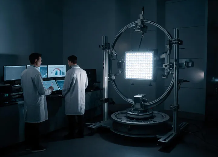 Goniophotometer testing a commercial luminaire